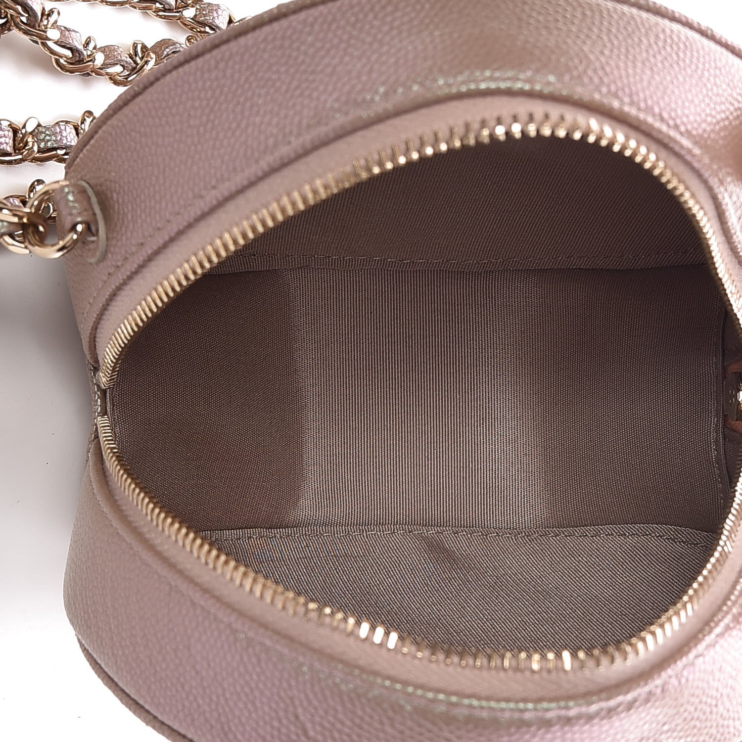 Chanel Iridescent Caviar Quilted Round Clutch With Chain Beige 5 of 8