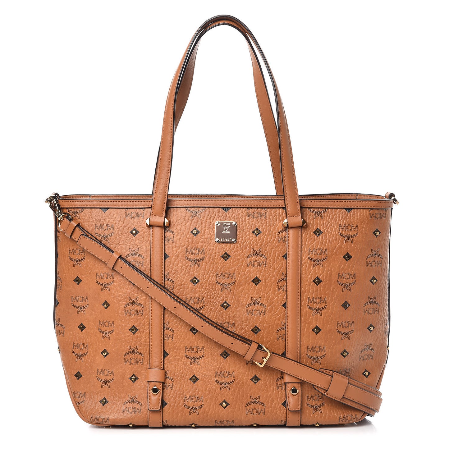 Visetos Studded Medium Shopping Tote Cognac