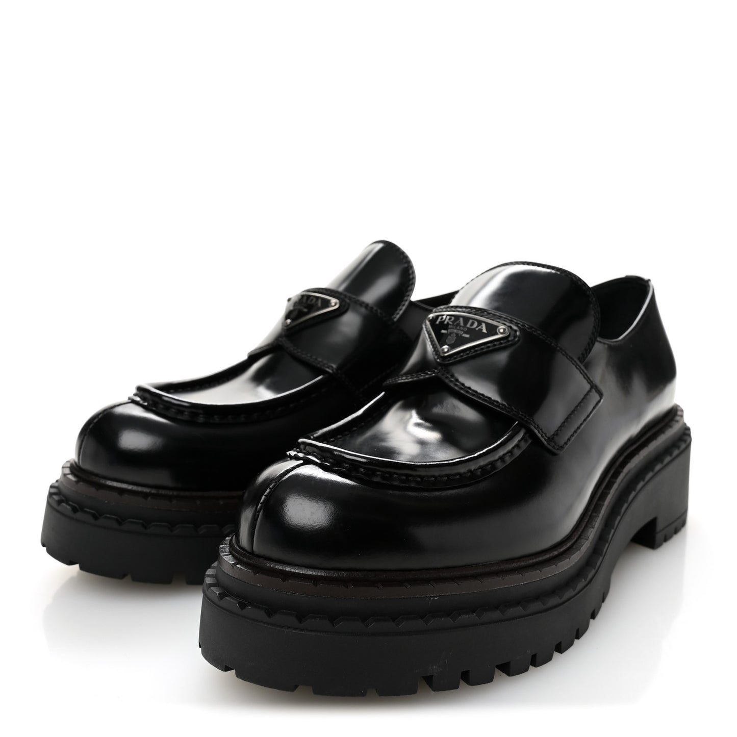 Metal Triangle Logo Double Chocolate Loafers 38.5 Black