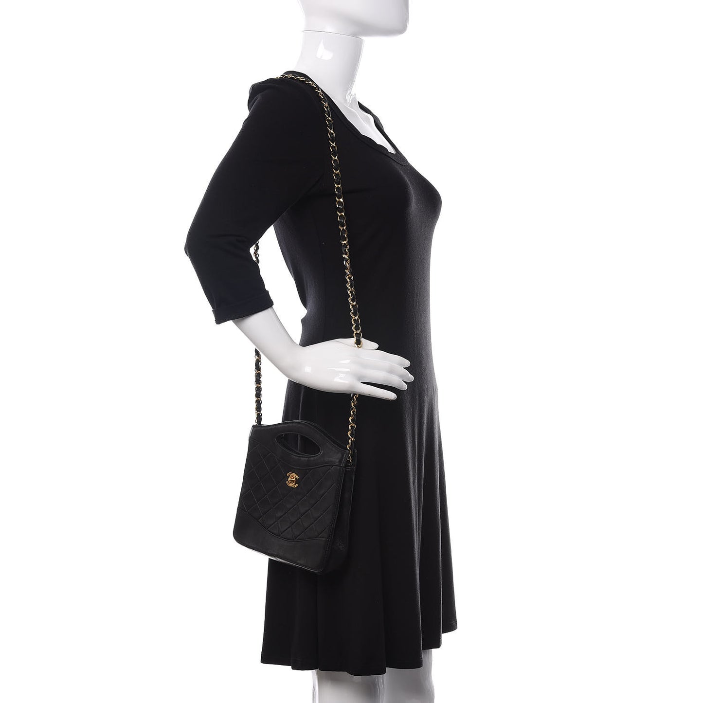 Lambskin Quilted CC Shoulder Bag Black