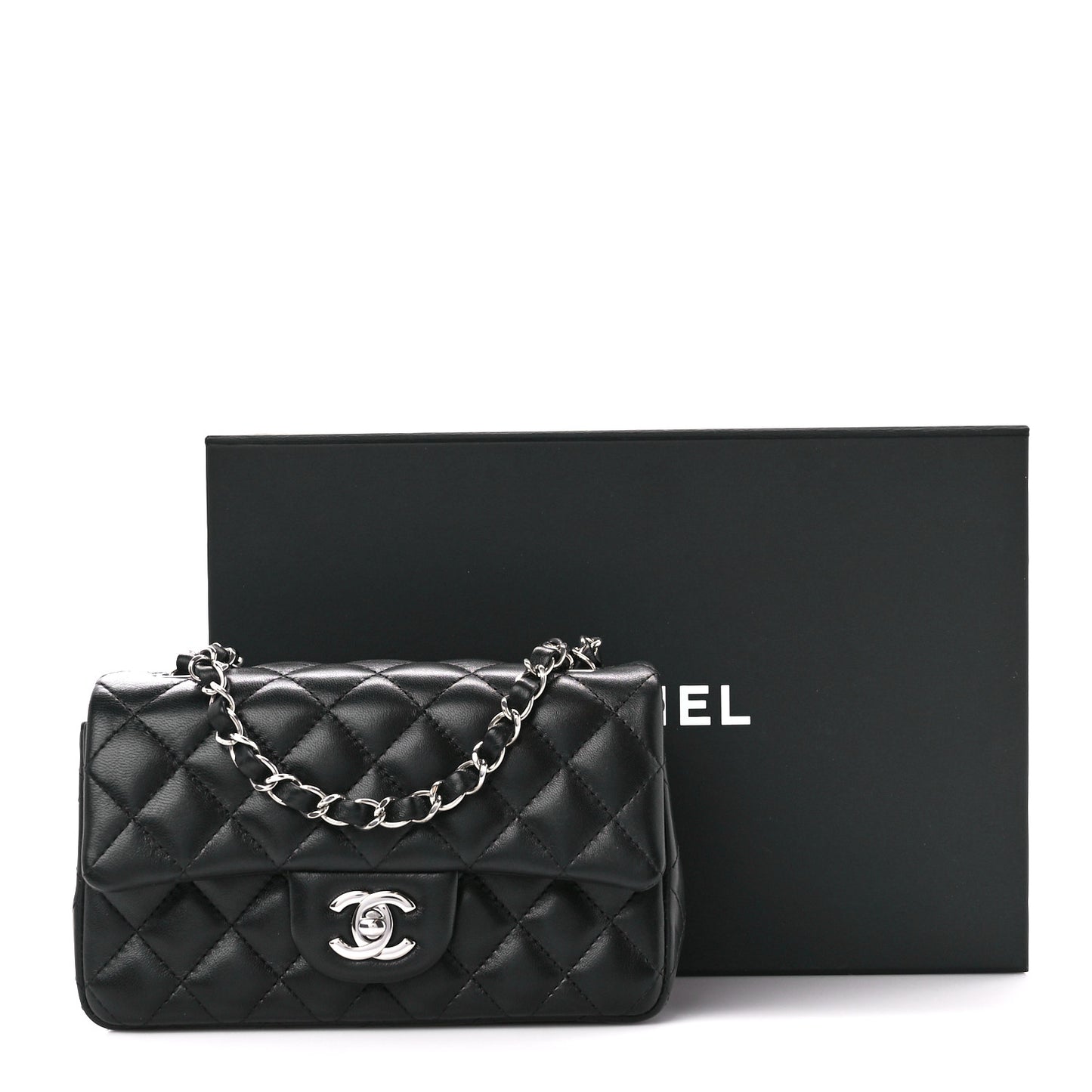 Lambskin Quilted Mini Rectangular Flap Black