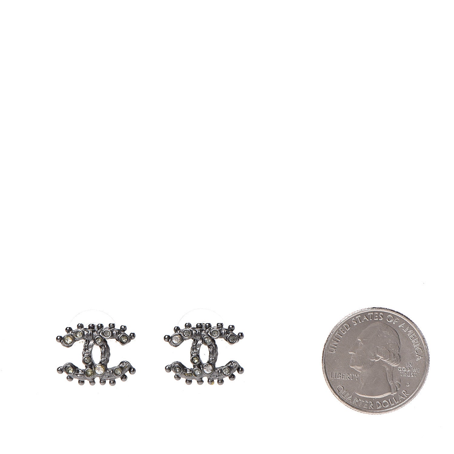 Chanel Crystal CC Earrings Ruthenium Dark Grey 2 of 5
