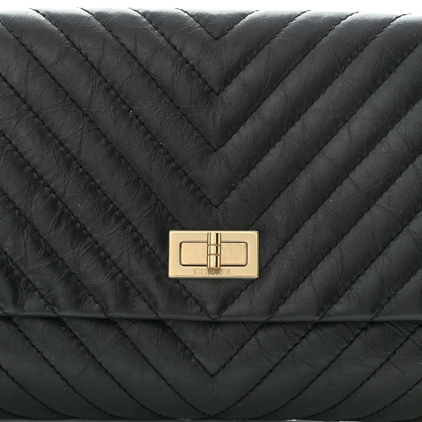 Aged Calfskin Chevron Reissue Flap Clutch Black