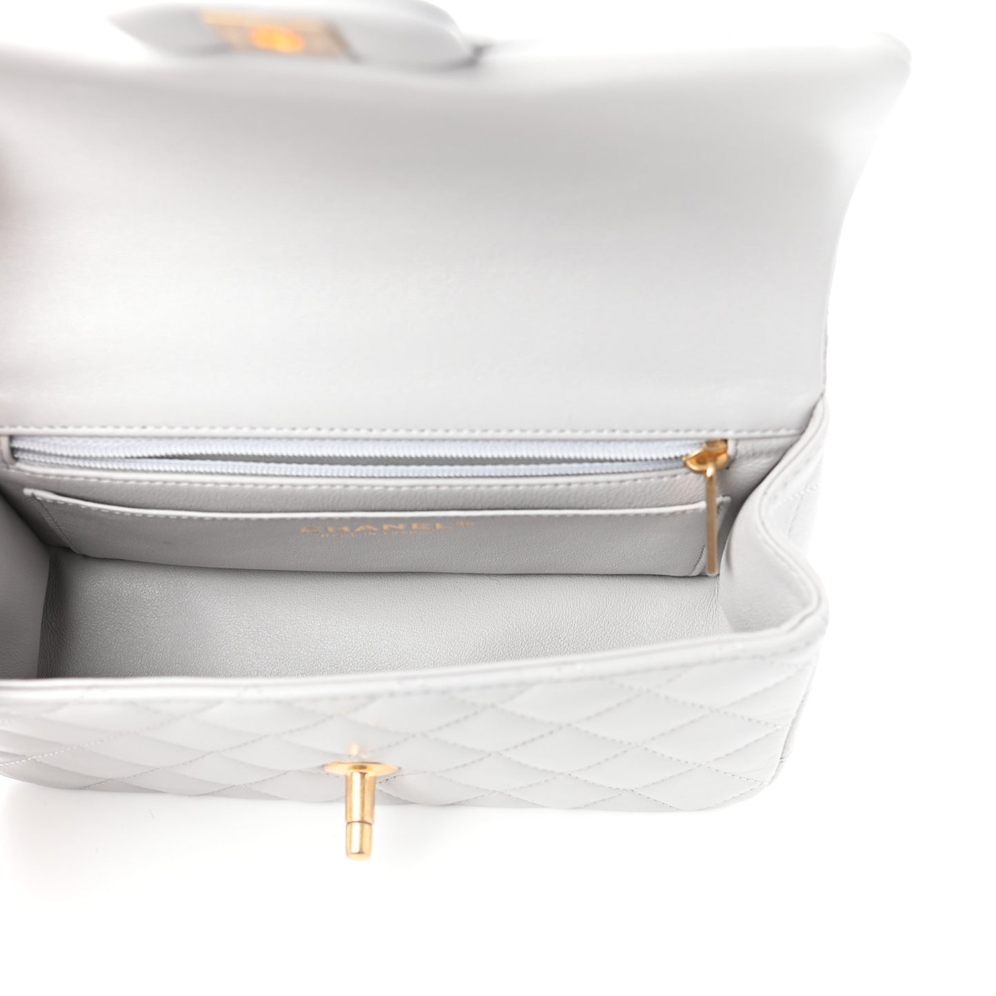 Lambskin Quilted Mini Top Handle Rectangular Flap Grey
