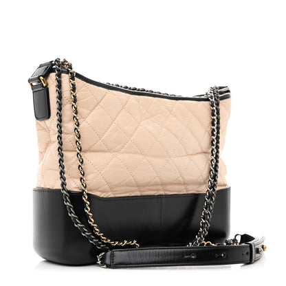 Chanel Aged Calfskin Quilted Medium Gabrielle Hobo Beige Black 3 of 12