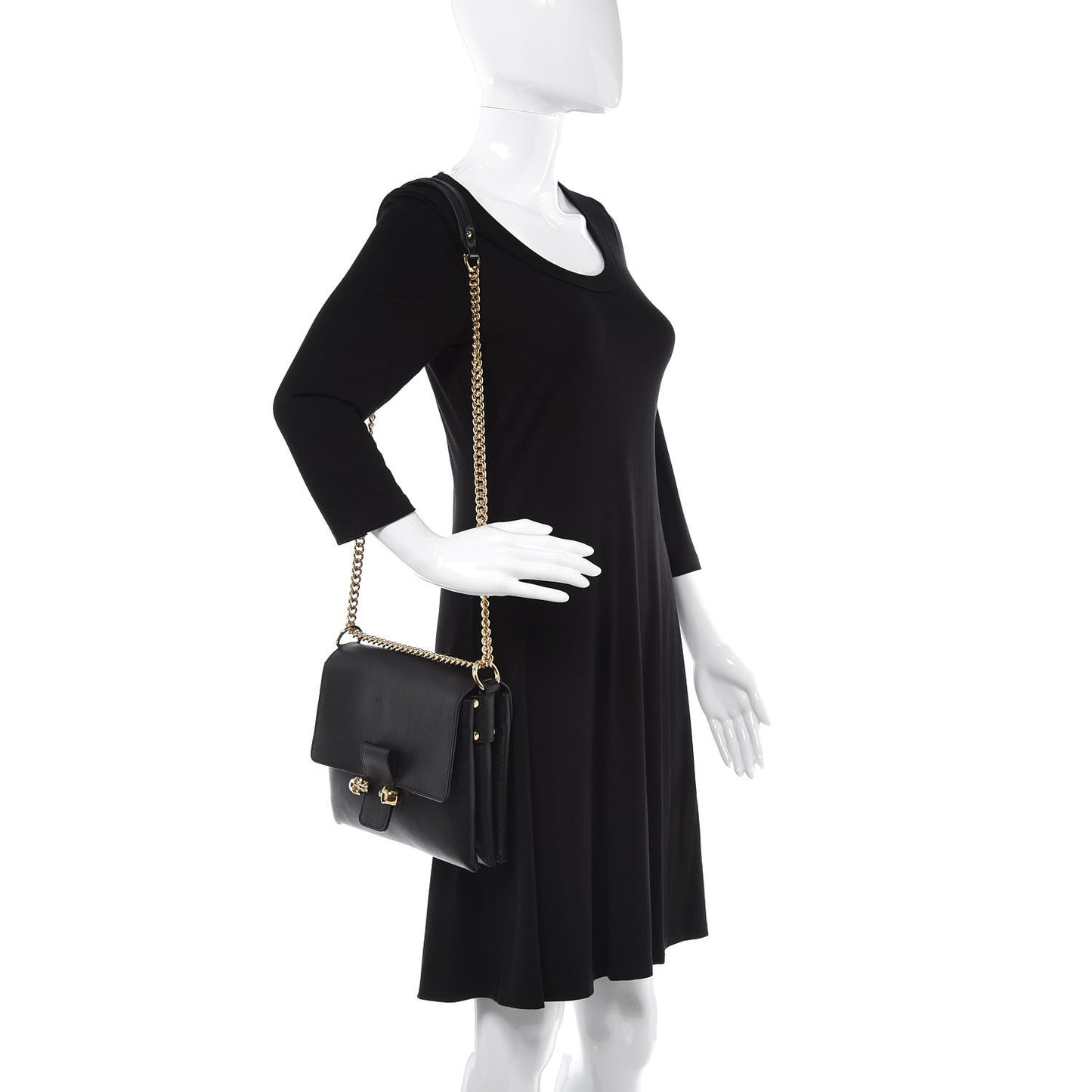 Grained Calfskin Twin Skull Crossbody Black