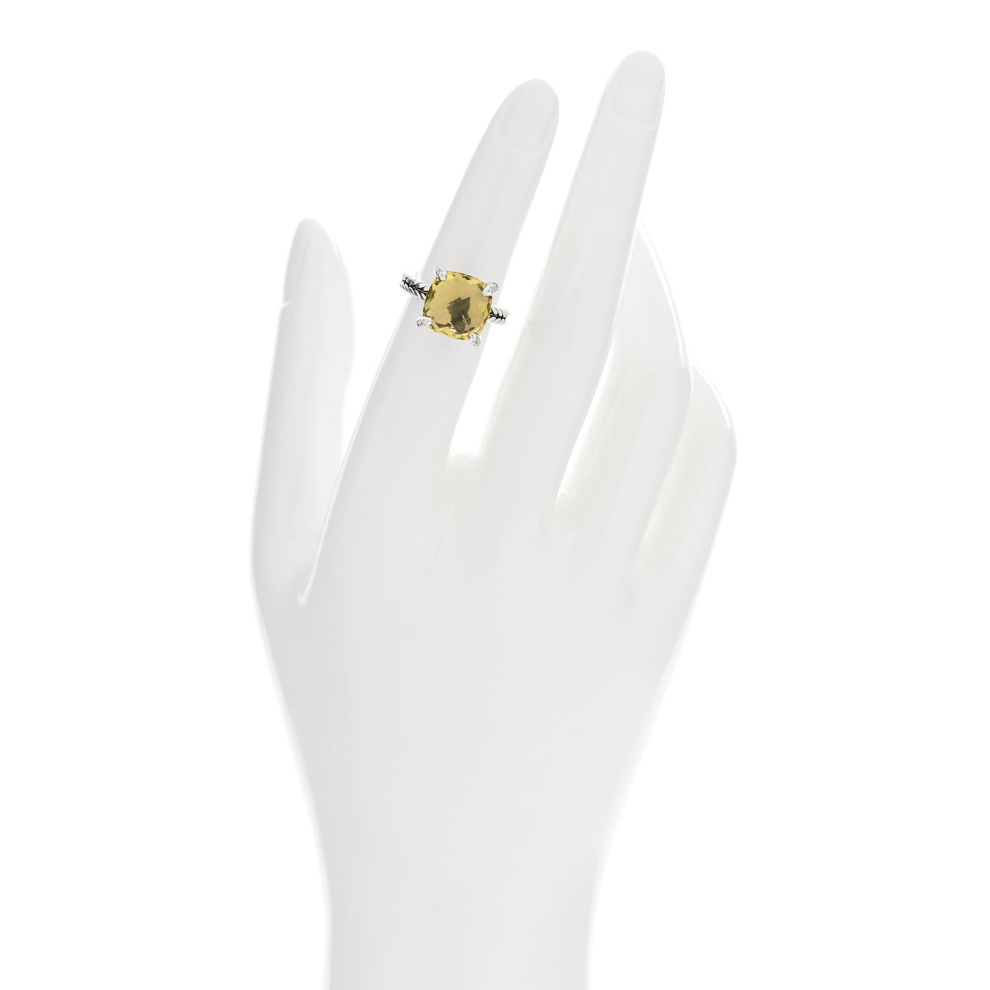 Sterling Silver Diamond Lemon Citrine 11mm Chatelaine Ring 49 5