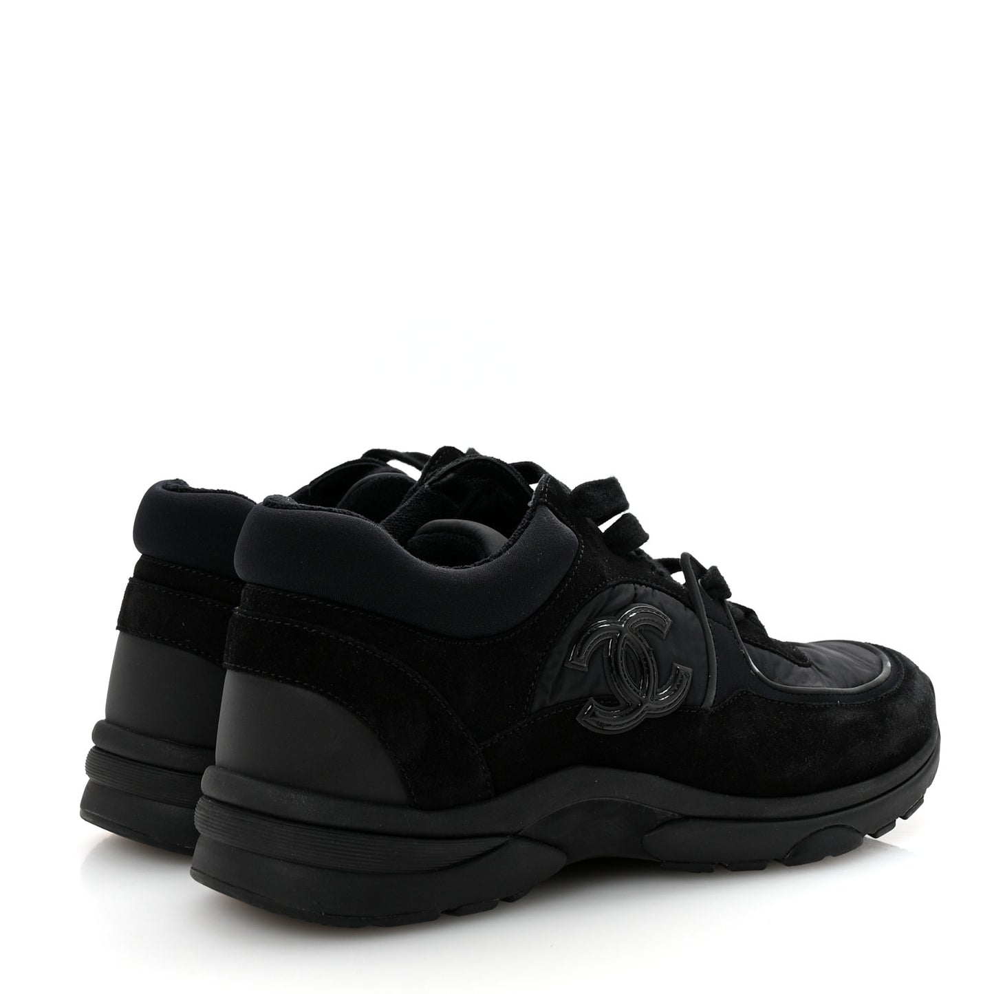 Fabric Calfskin Suede CC Sneakers 37 Black