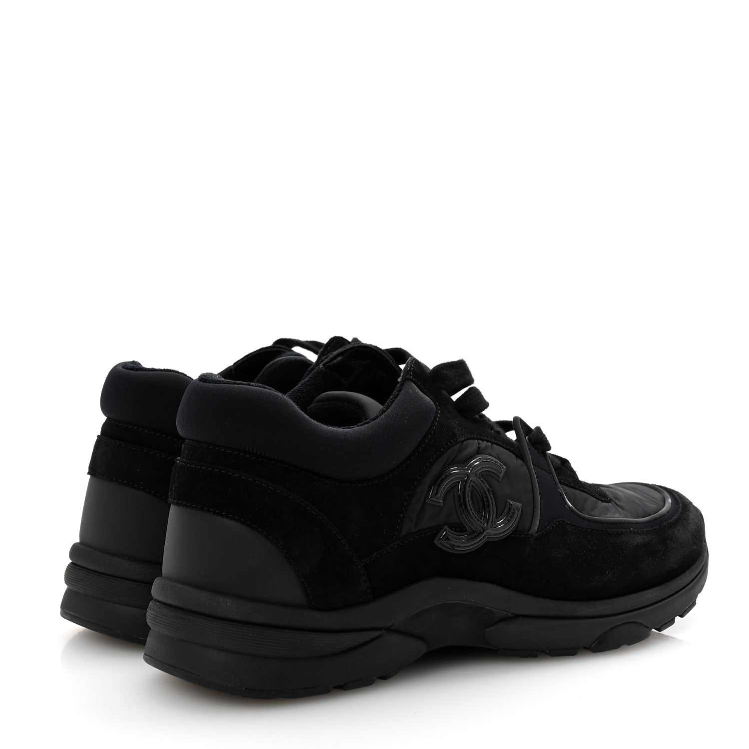 Chanel Fabric Calfskin Suede CC Sneakers 37 Black 5 of 10