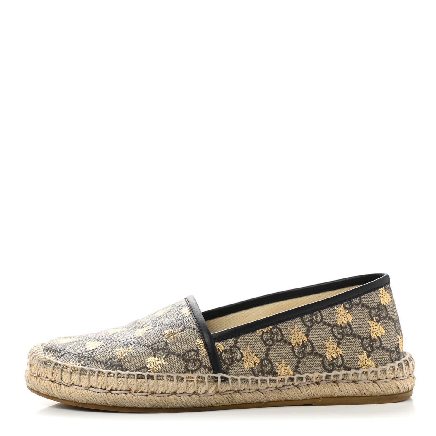 GG Supreme Monogram Bees Espadrille Flats 38 Beige Ebony Oro Black
