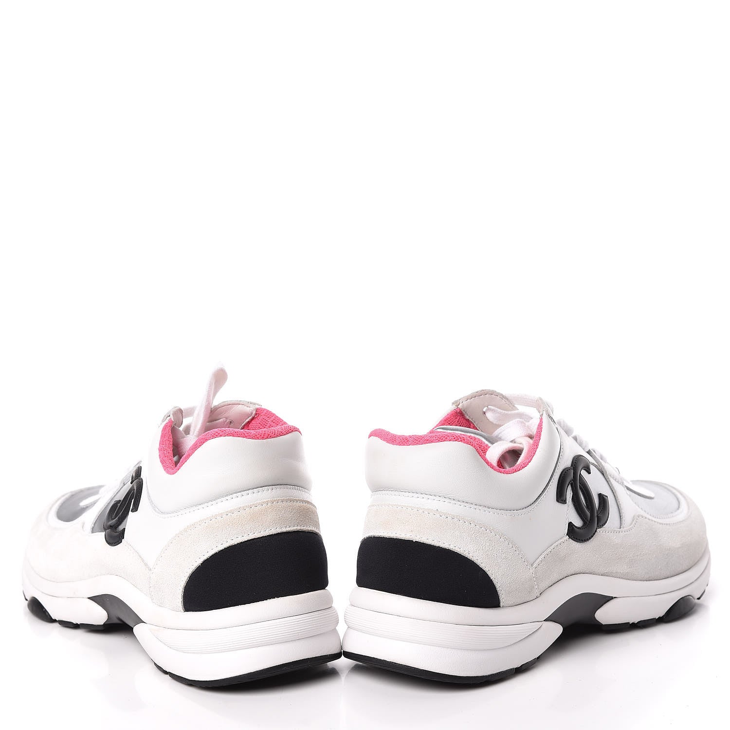 Chanel Suede Calfskin CC Sneakers 38.5 White Silver Fluo Pink 5 of 11