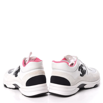 Chanel Suede Calfskin CC Sneakers 38.5 White Silver Fluo Pink 5 of 11