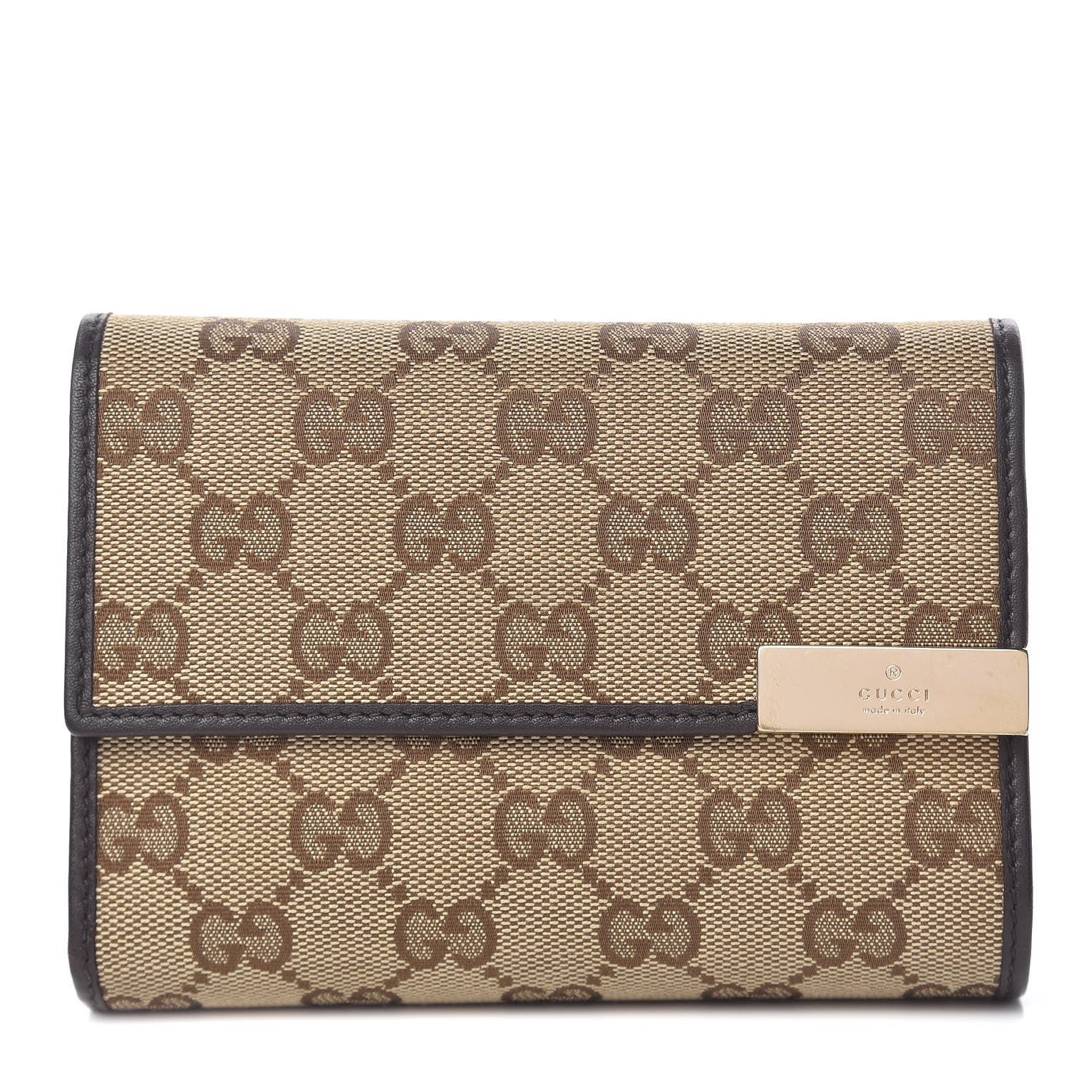 Gucci Monogram Margaux Calfskin Dice Compact Trademark Wallet Beige Ebony Cocoa 1 of 8