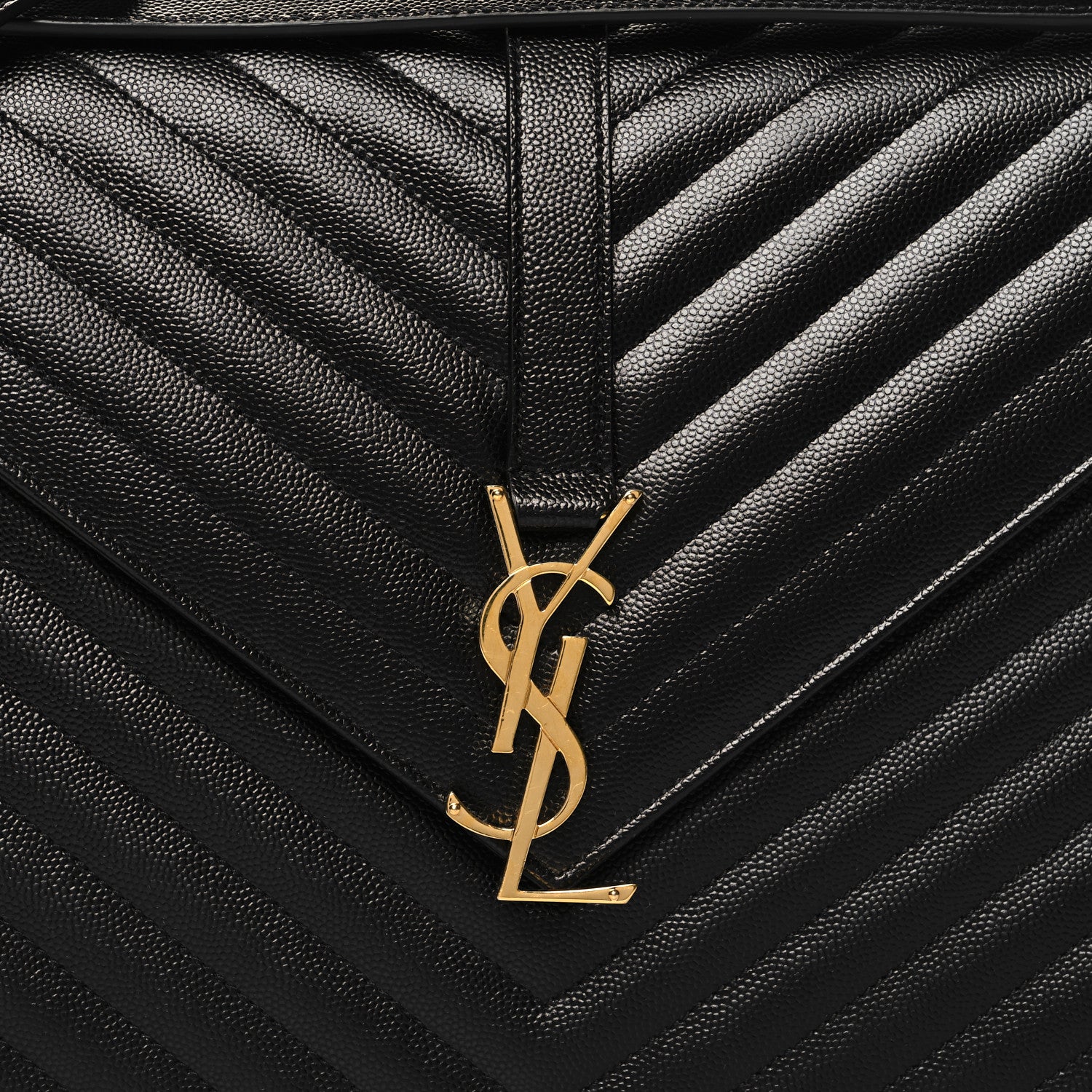 Saint Laurent Grain De Poudre Matelasse Chevron Large Monogram Satchel Black 7 of 9
