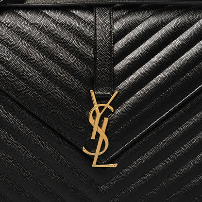 Saint Laurent Grain De Poudre Matelasse Chevron Large Monogram Satchel Black 7 of 9