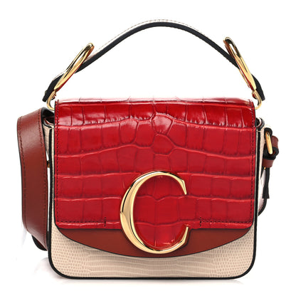 Chloe Calfskin Crocodile Embossed Mini C Double Carry Pink Red 1 of 8