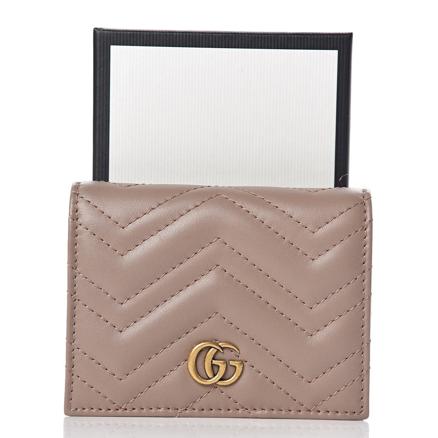 Calfskin Matelasse GG Marmont Card Case Wallet Porcelain Rose