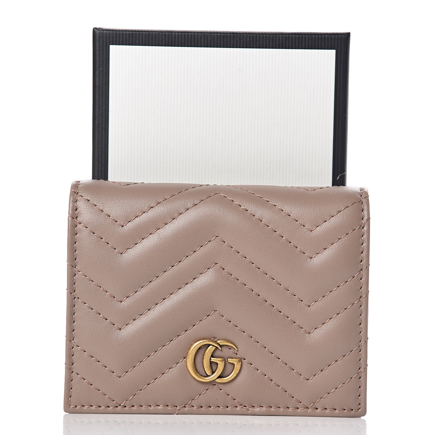 Gucci Calfskin Matelasse GG Marmont Card Case Wallet Porcelain Rose 8 of 11