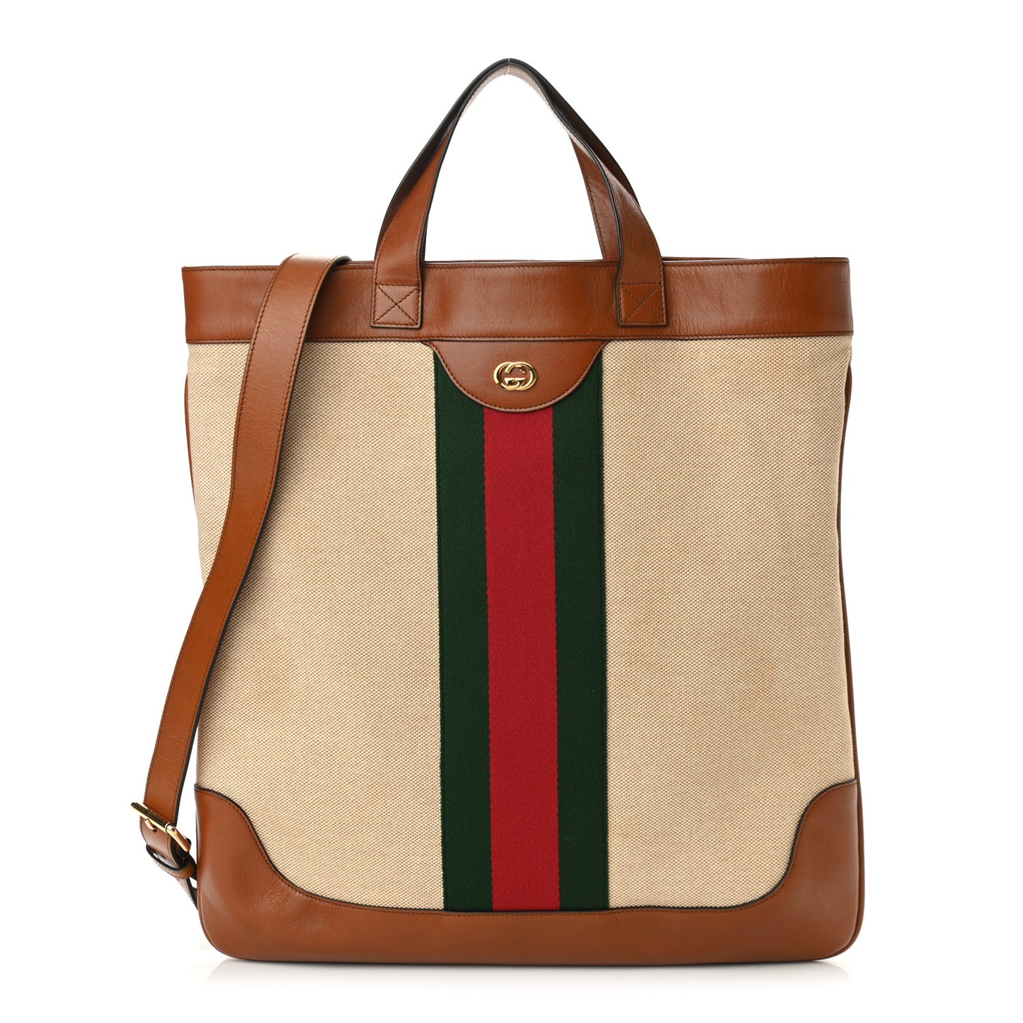 Vintage Canvas Calfskin Web Flat Tote Sand Light Cuir