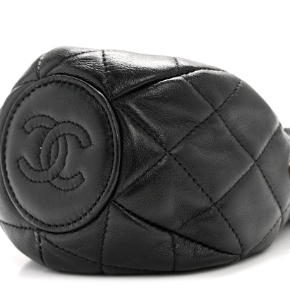 Chanel Shiny Lambskin Quilted Mini Drawstring CC Bucket Bag Black 10 of 11