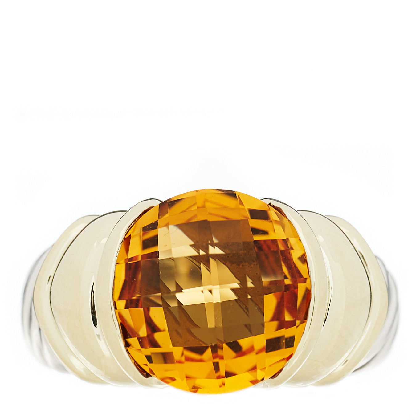 Sterling Silver 14K Yellow Gold Citrine 10mm Cable Capri Ring 52 6