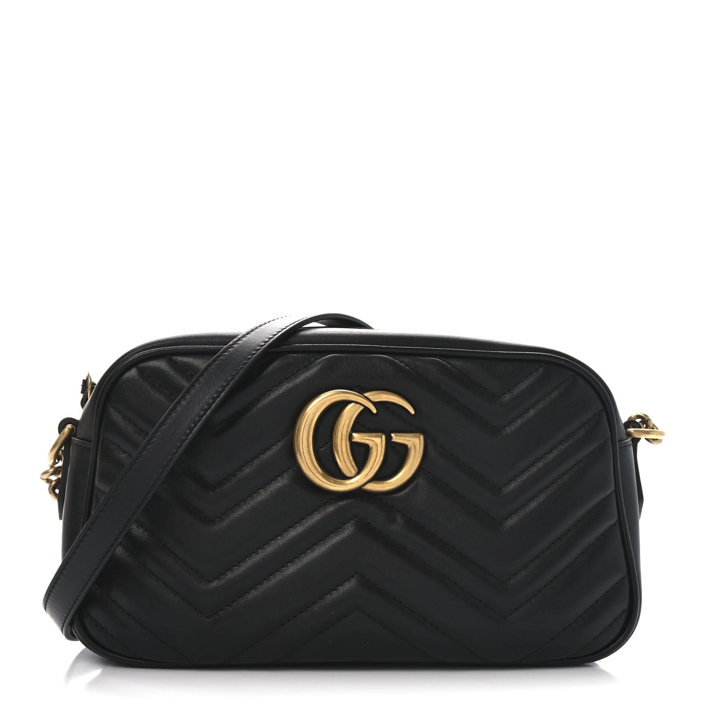 Calfskin Matelasse Small GG Marmont Chain Shoulder Bag Black