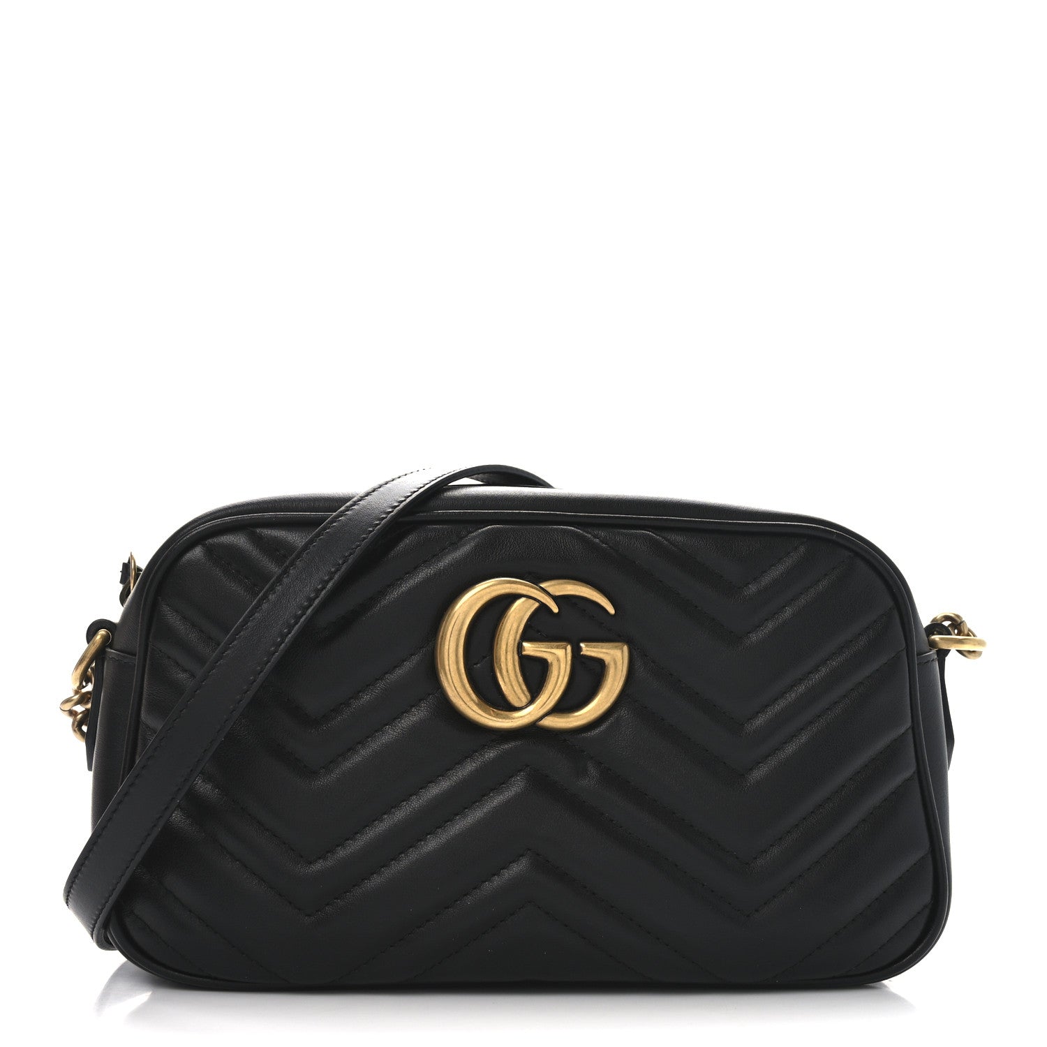 Gucci Calfskin Matelasse Small GG Marmont Chain Shoulder Bag Black 1 of 10