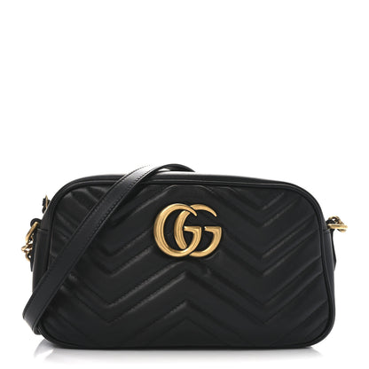 Gucci Calfskin Matelasse Small GG Marmont Chain Shoulder Bag Black 1 of 10
