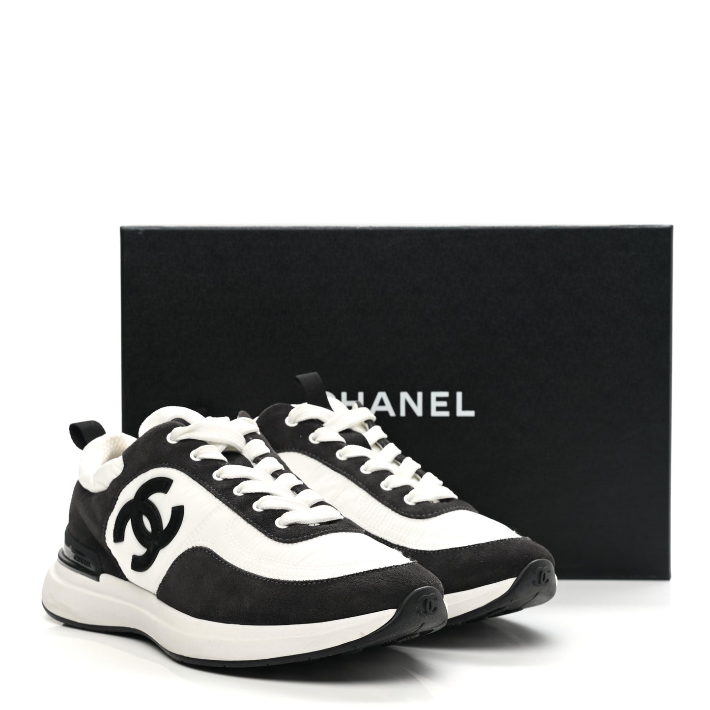 Nylon Suede Calfskin CC Sneakers 38 White Dark Grey
