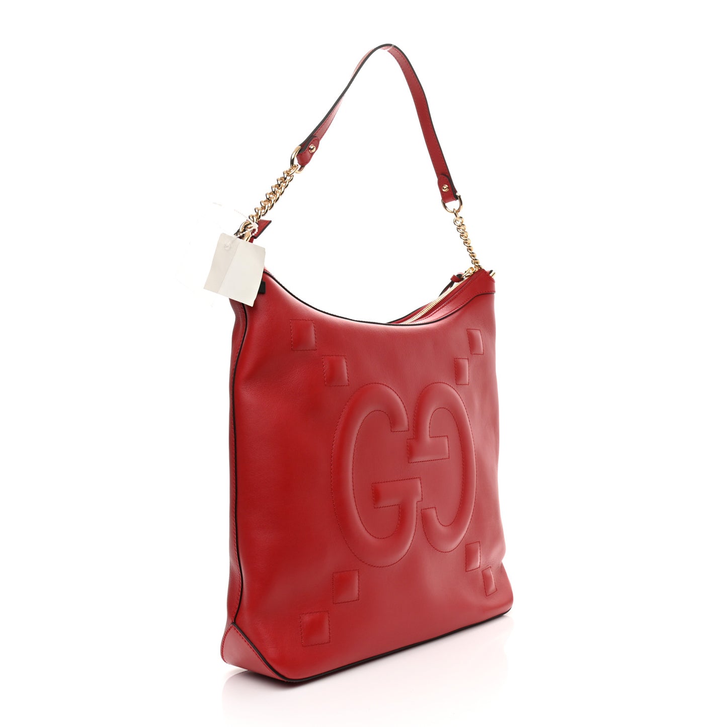 Apollo Calfskin GG Dadini Embroidered Chain Hobo Hibiscus Red