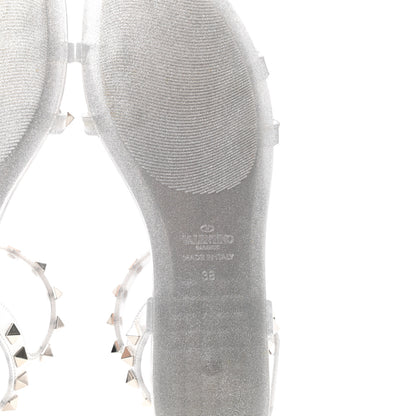 Valentino Garavani PVC Jelly Glitter Rockstud Caged Sandals 38 SIlver 7 of 8