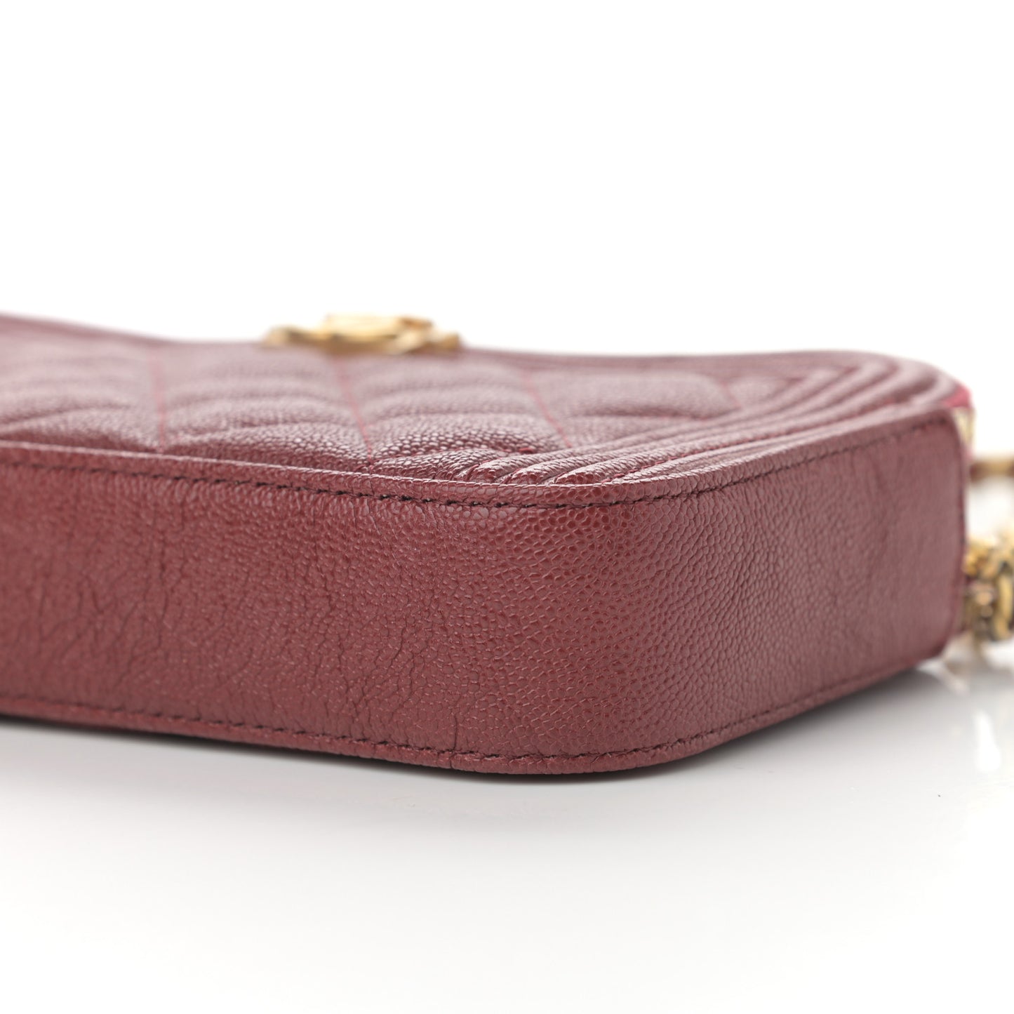 Caviar Quilted Small Boy Clutch With Chain Burgundy