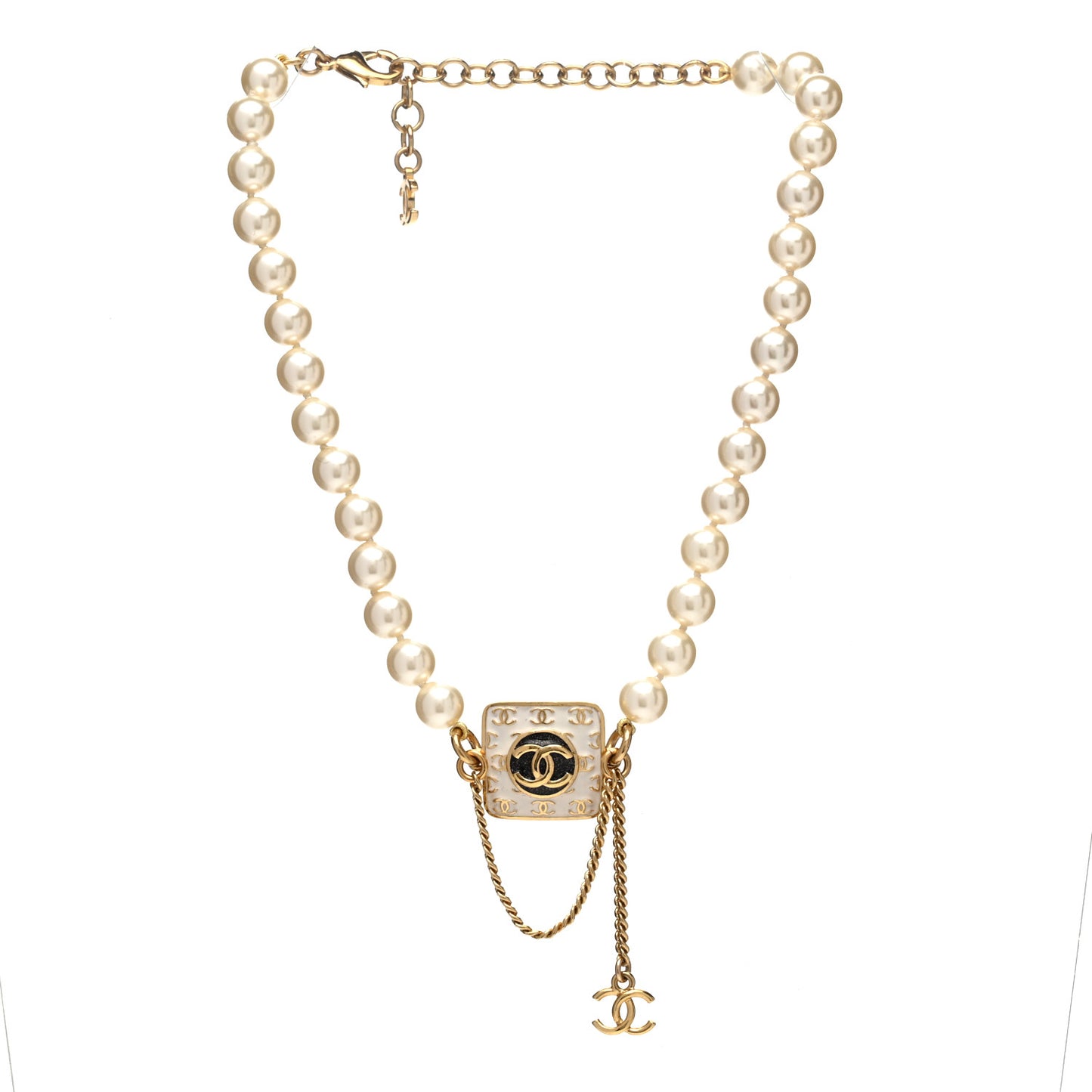 Pearl Enamel CC Chain Choker Necklace Gold