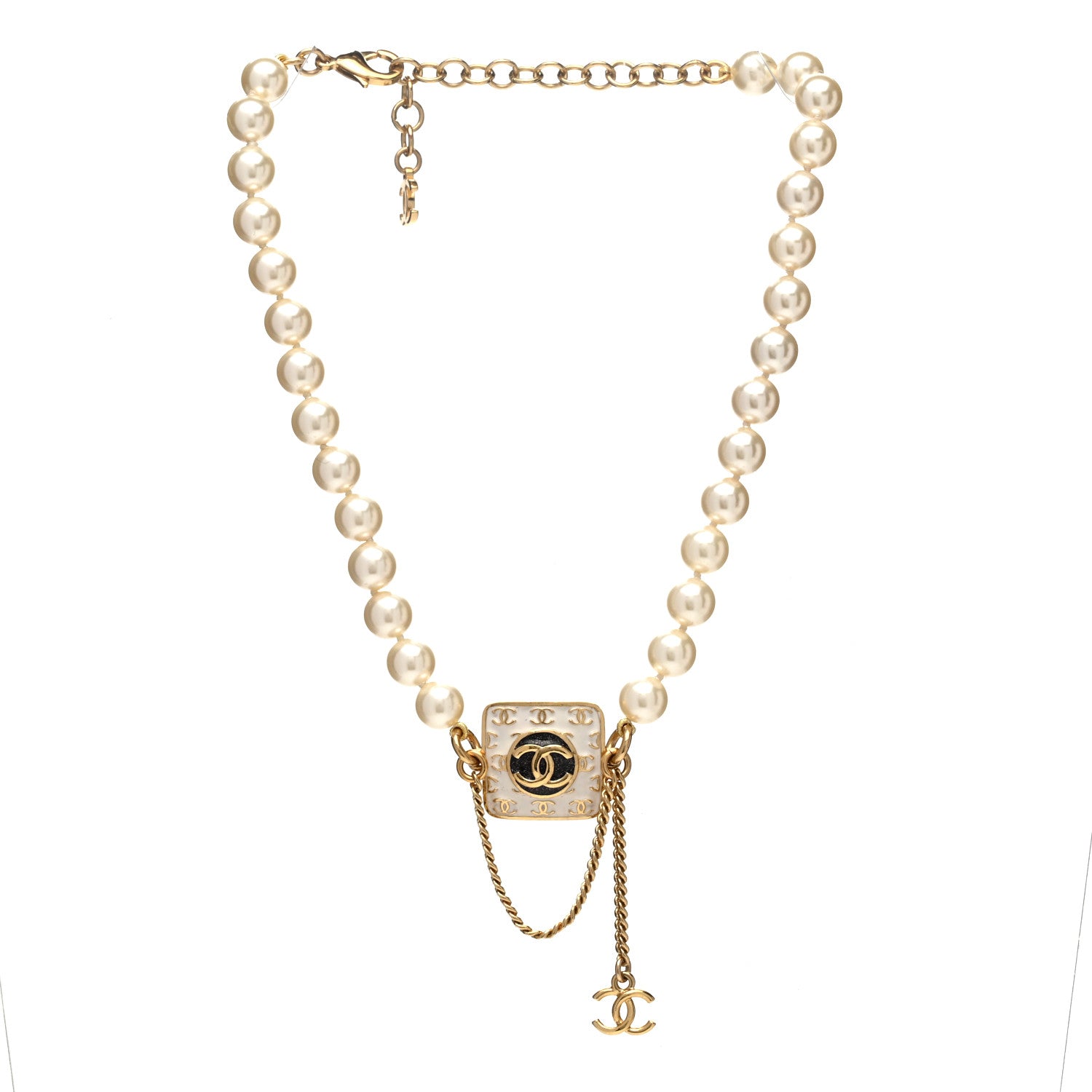 Chanel Pearl Enamel CC Chain Choker Necklace Gold 3 of 6