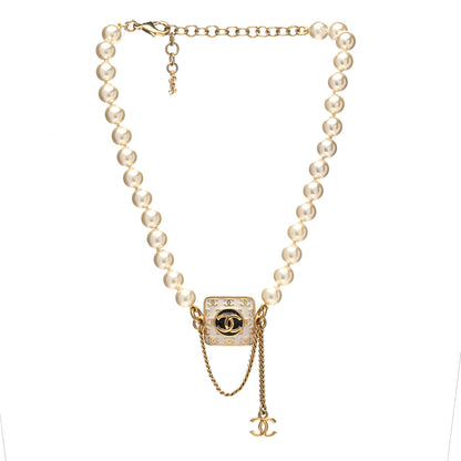 Chanel Pearl Enamel CC Chain Choker Necklace Gold 3 of 6