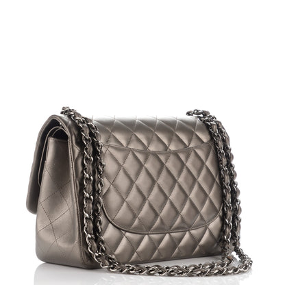 Chanel Metallic Lambskin Quilted Jumbo Double Flap Pewter 4 of 9