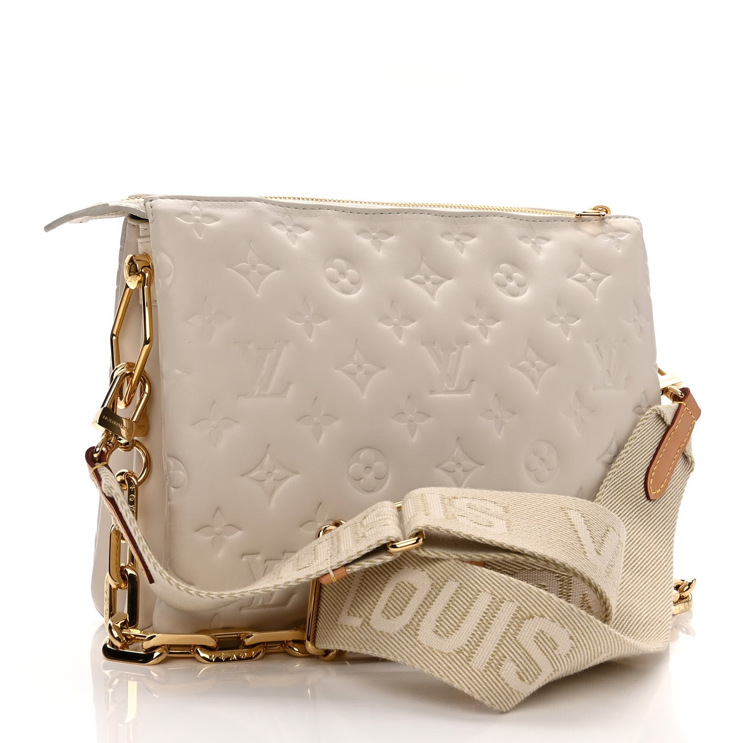 Louis Vuitton Lambskin Embossed Monogram Coussin PM Cream 3 of 9
