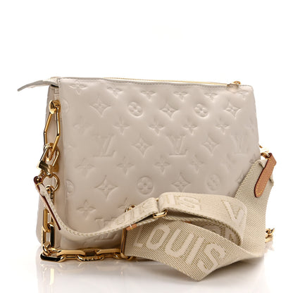Louis Vuitton Lambskin Embossed Monogram Coussin PM Cream 3 of 9