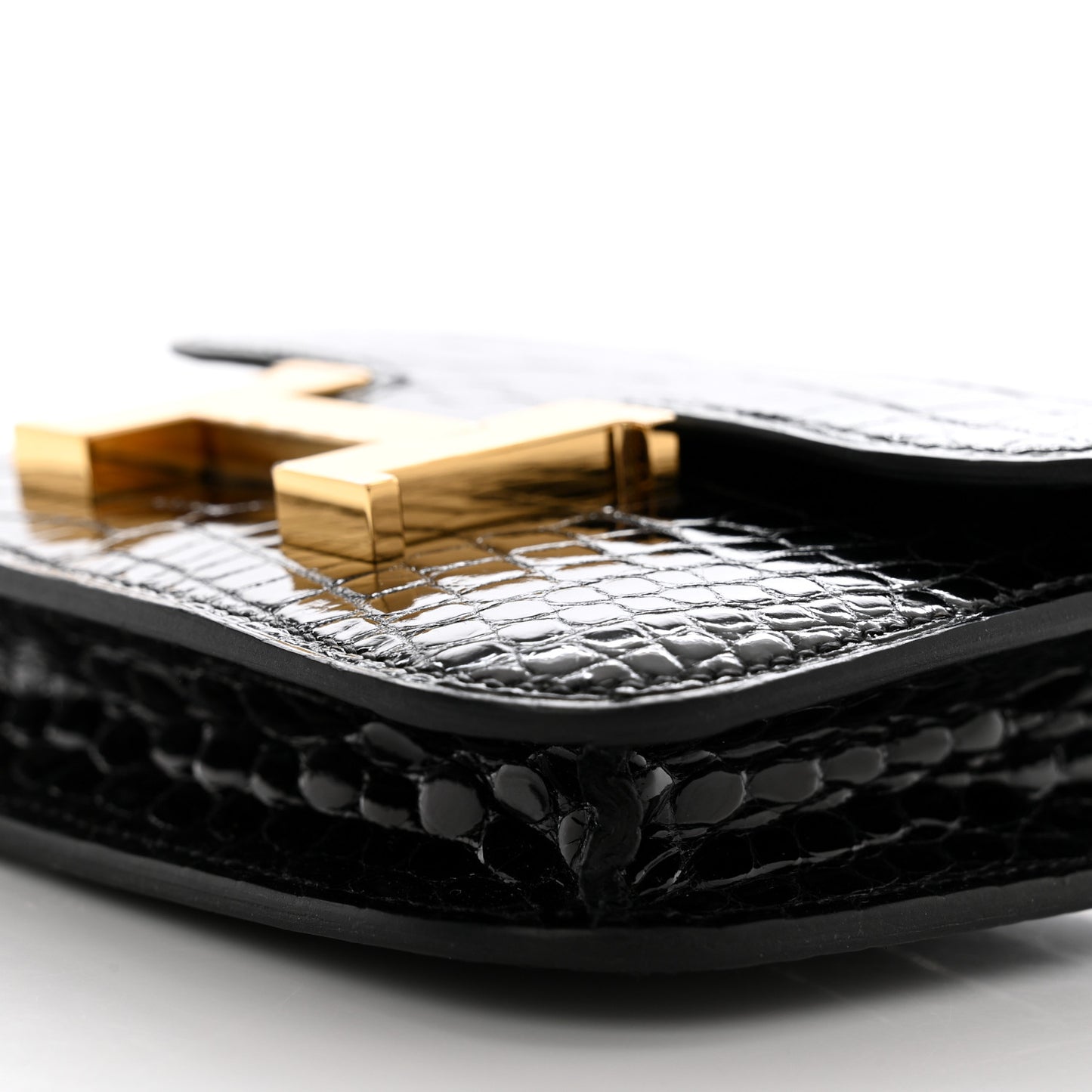 Shiny Alligator Constance Slim Wallet Black