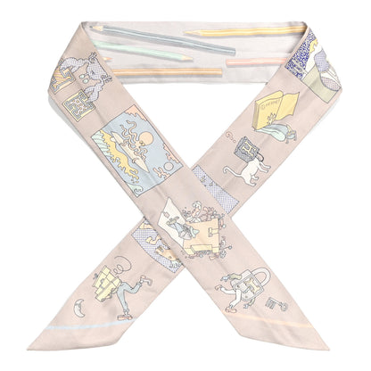 Hermes Silk A Vos Crayons Twilly Gris Perle Jaune Pale 1 of 4