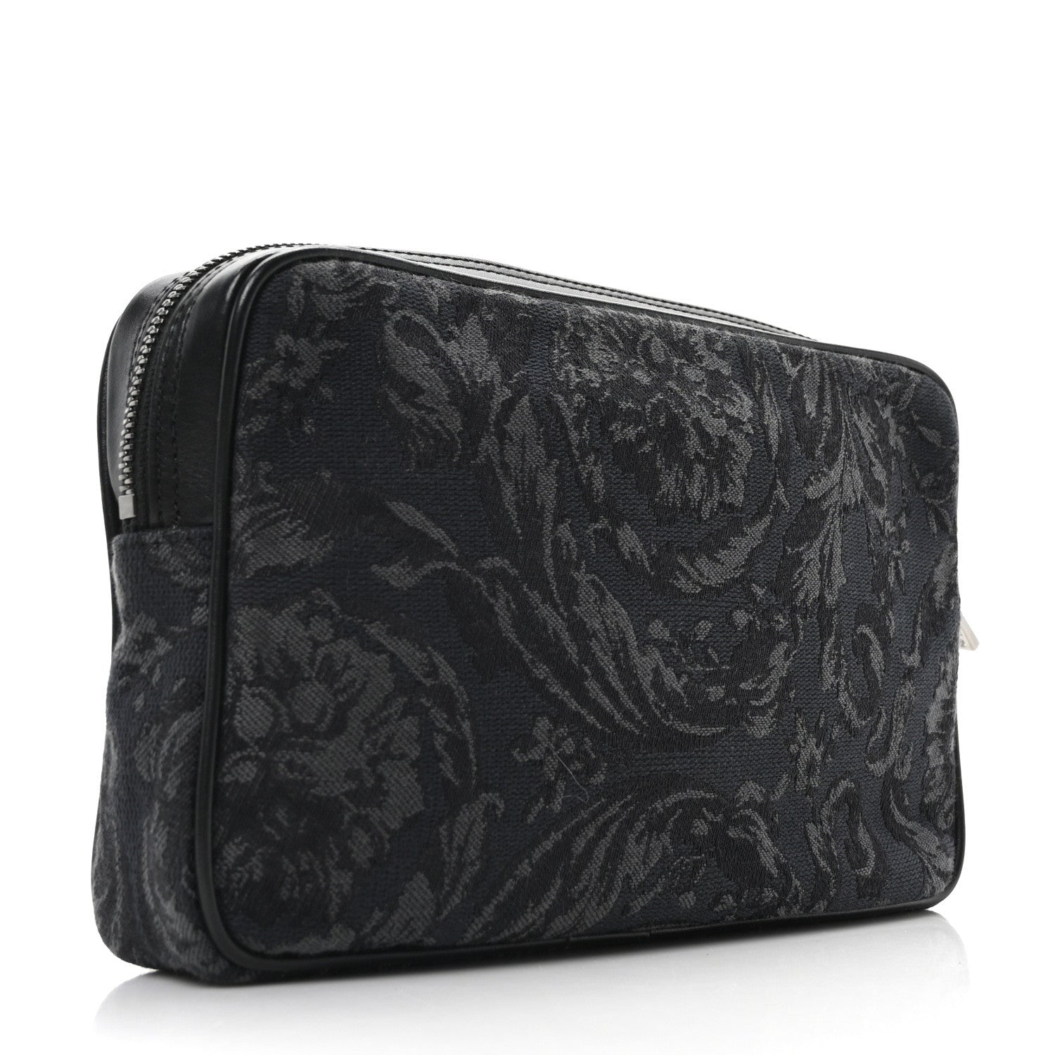Versace Fabric Jacquard Calfskin Barocco Wristlet Pouch Black 3 of 10