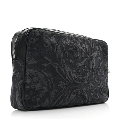Versace Fabric Jacquard Calfskin Barocco Wristlet Pouch Black 3 of 10