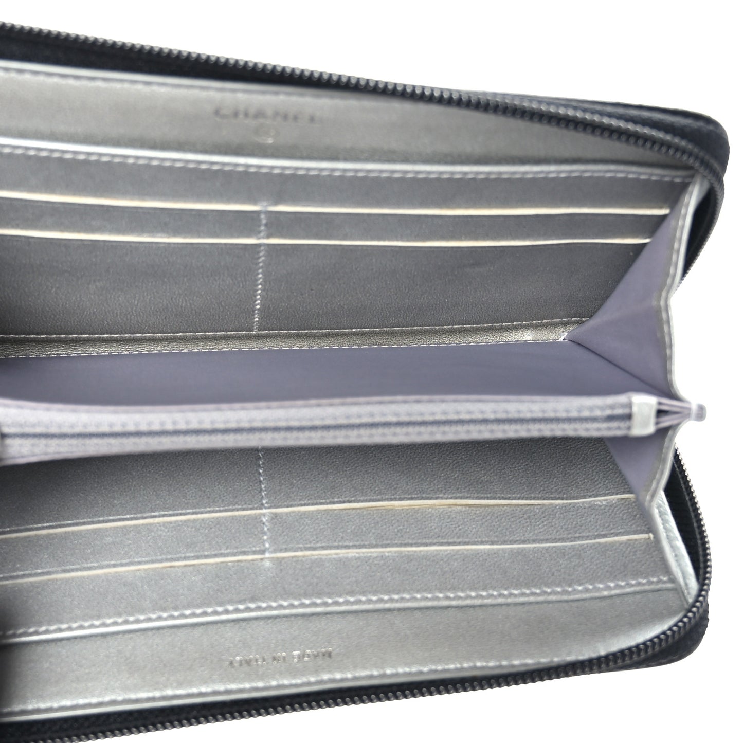 Lambskin Camellia Embossed Large Zip Around Gusset Wallet Black