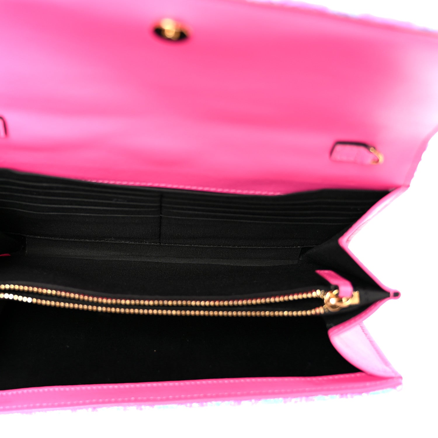 Versace Tweed Quilted Medusa Wallet on Chain Crossbody Pink Blue 6 of 11