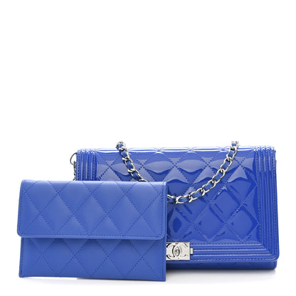 Chanel Patent Calfskin Quilted Boy Wallet on Removable Chain Blue 3 of 16