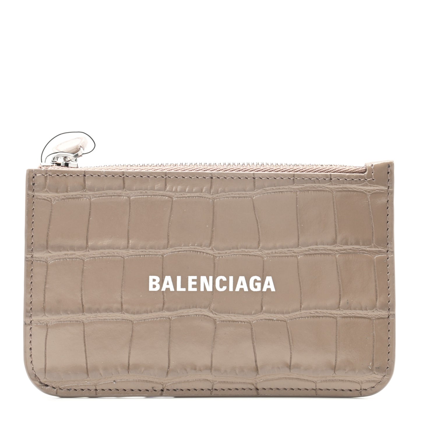 Shiny Calfskin Logo Crocodile Embossed Large Cash Long Coin Card Holder Mink Grey White
