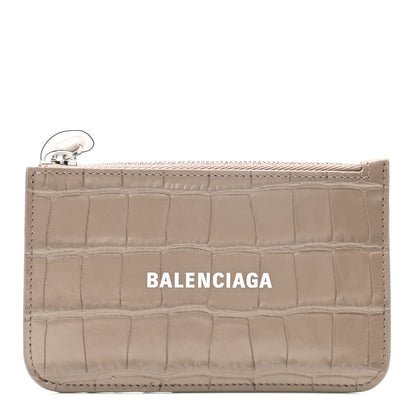 Balenciaga Shiny Calfskin Logo Crocodile Embossed Large Cash Long Coin Card Holder Mink Grey White 1 of 7