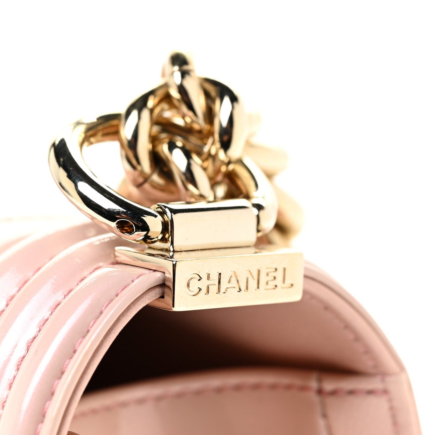Patent Calfskin Quilted Medium Boy Flap Light Pink