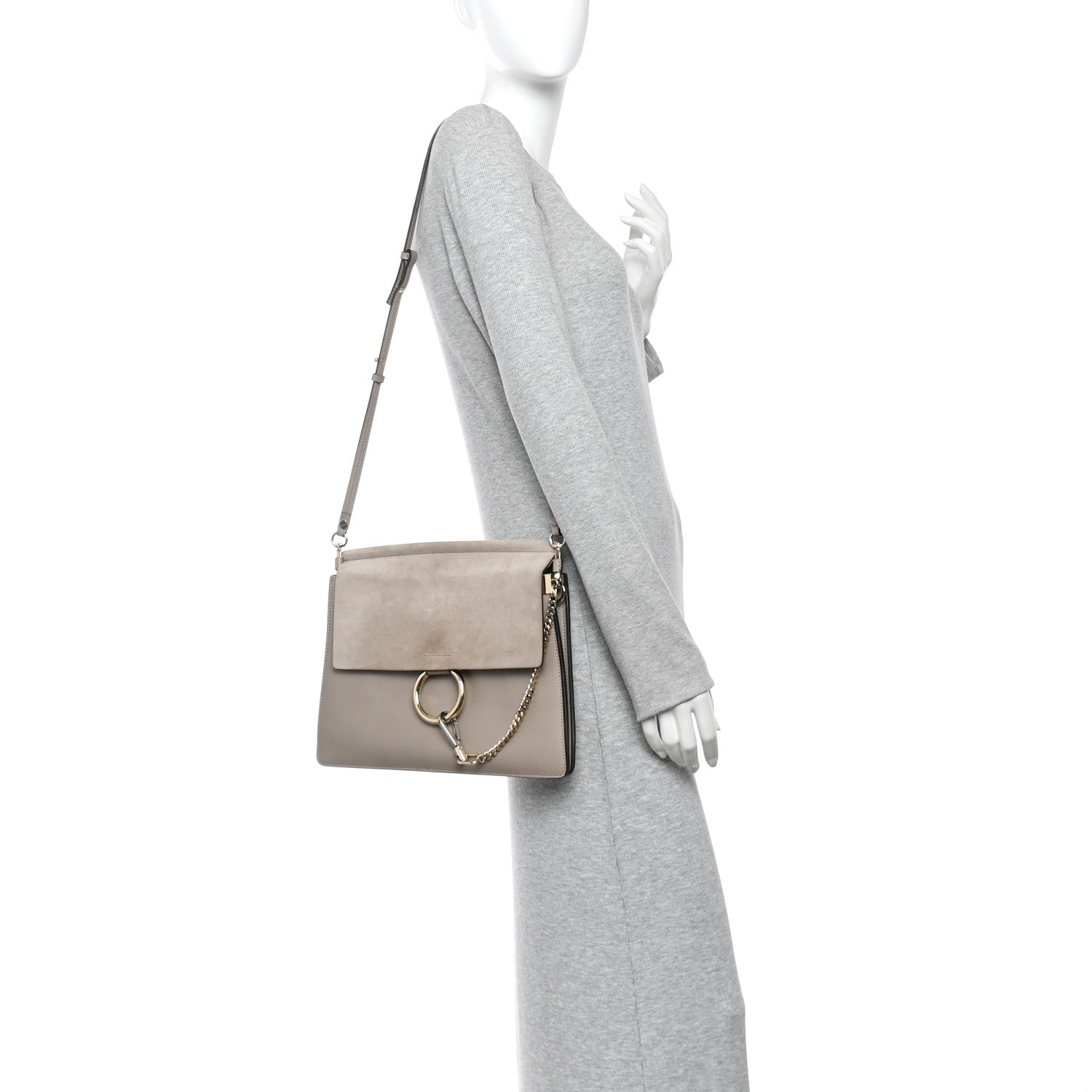 Chloe Calfskin Suede Medium Faye Shoulder Bag Motty Grey 2 of 10