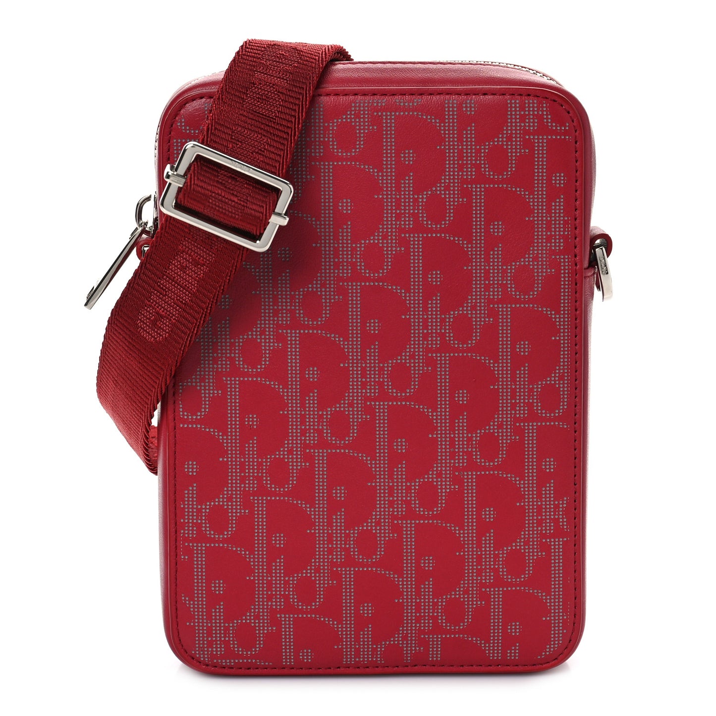 Calfskin Oblique Galaxy Perforated World Tour Messenger Pouch Red White